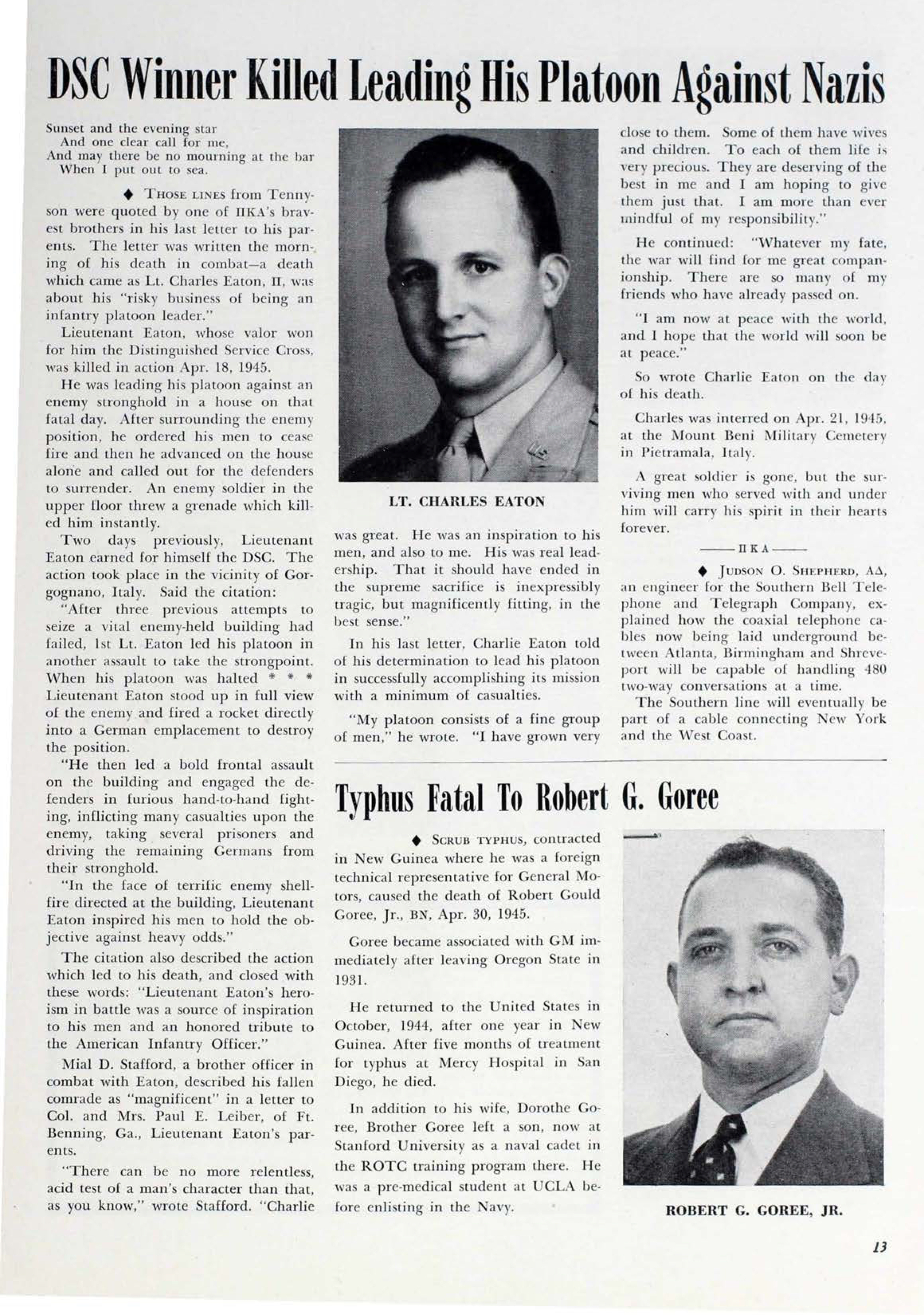 DSC Winner Killed Leading His Platoon Against Nazis